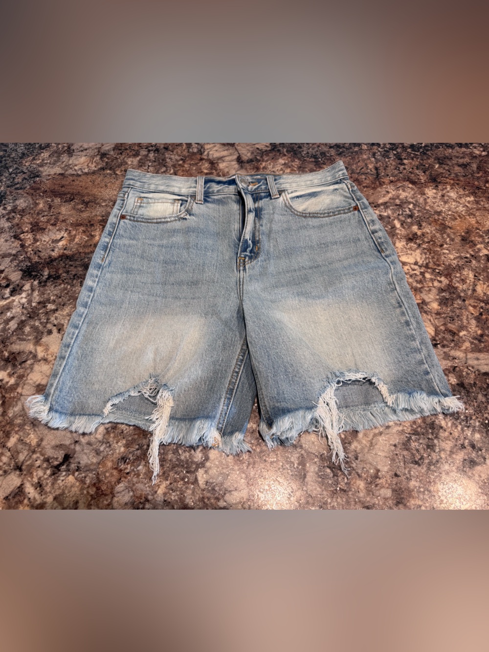 Cello Light Blue Distressed Denim Bermuda Shorts